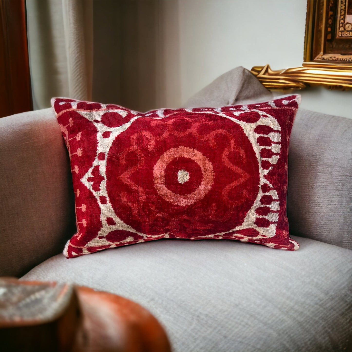 Cuscino in velluto di seta Ikat