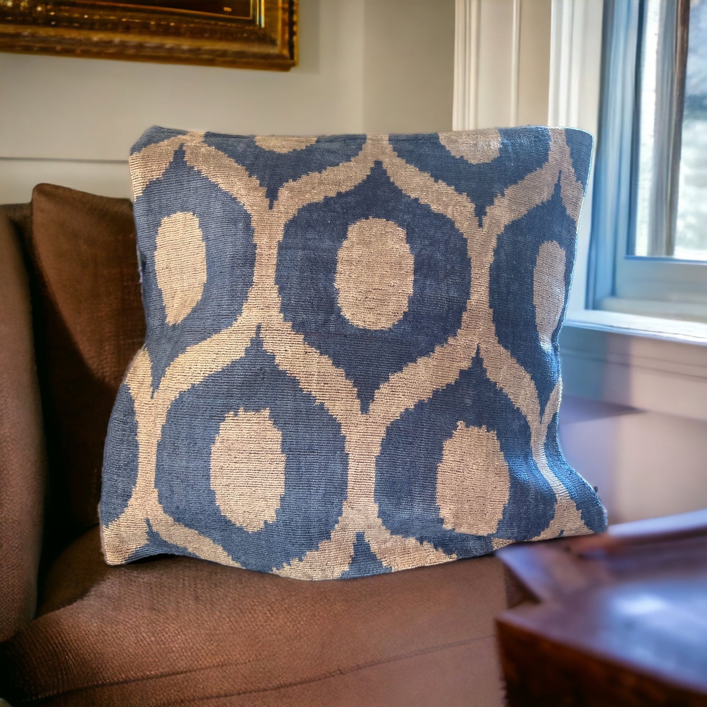 Cuscino in velluto di seta ikat