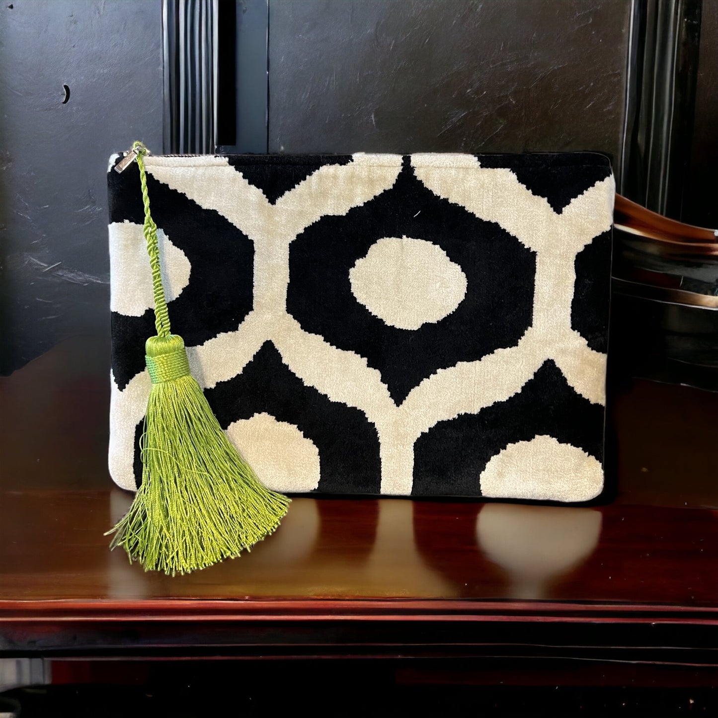 Pochette in velluto ikat