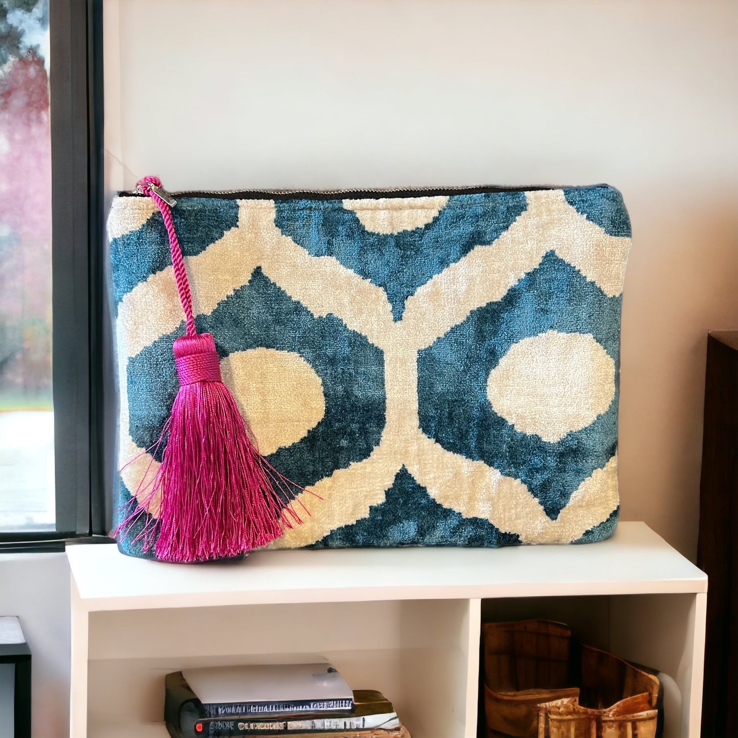 Pochette in velluto ikat