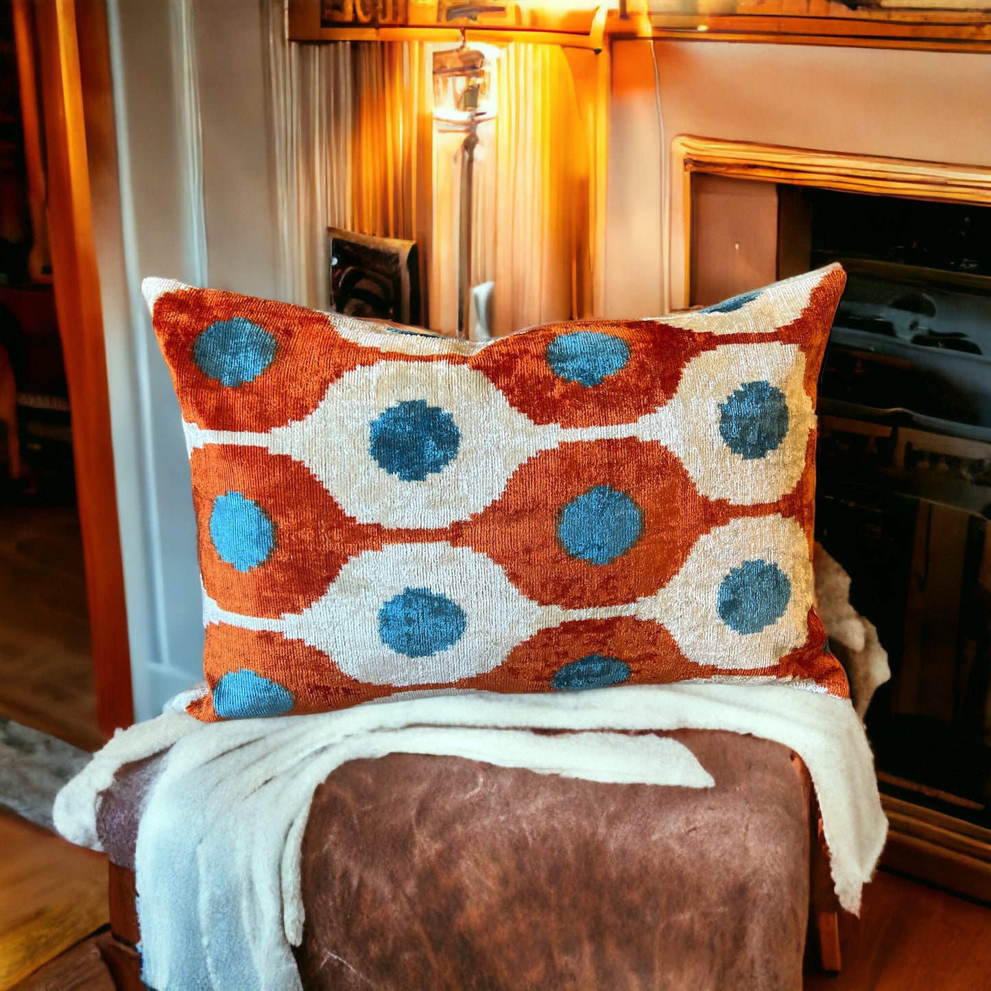 Cuscino in velluto di seta Ikat