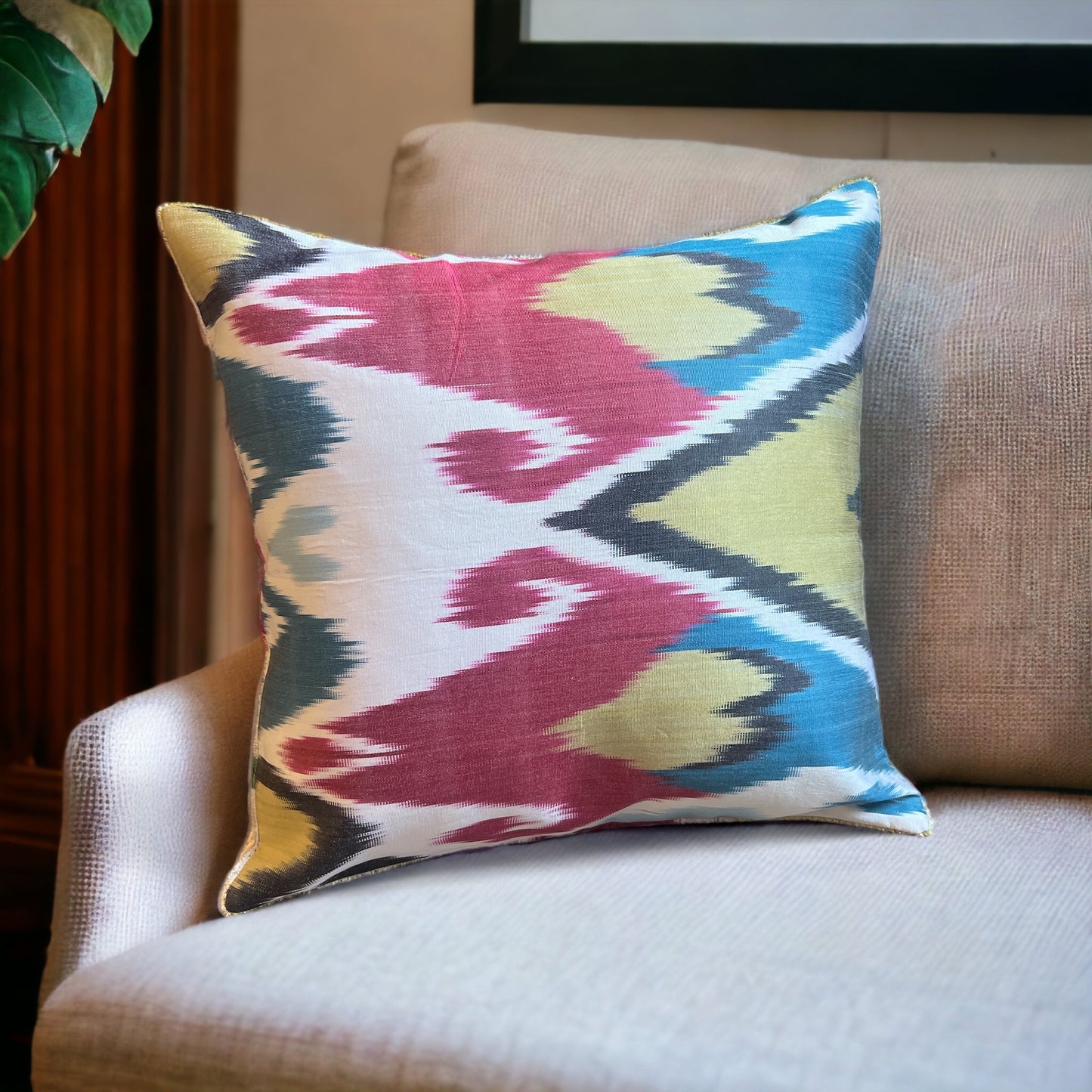 Cuscino in velluto di seta Ikat
