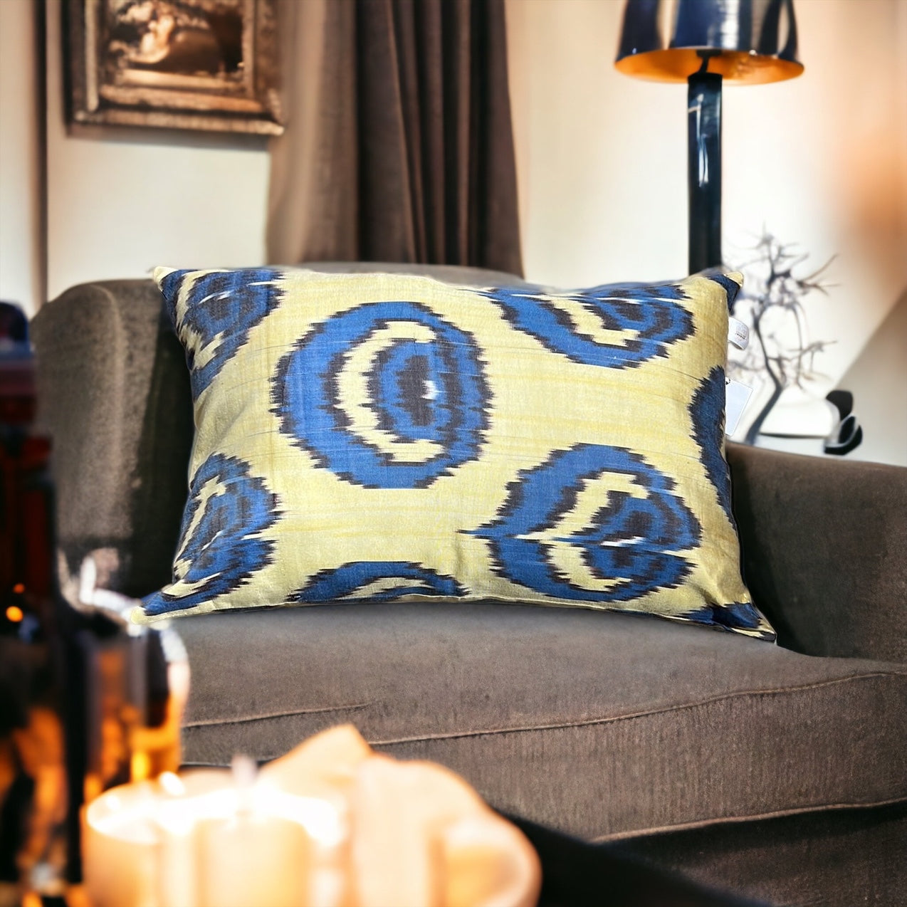 Cuscino in pura seta ikat