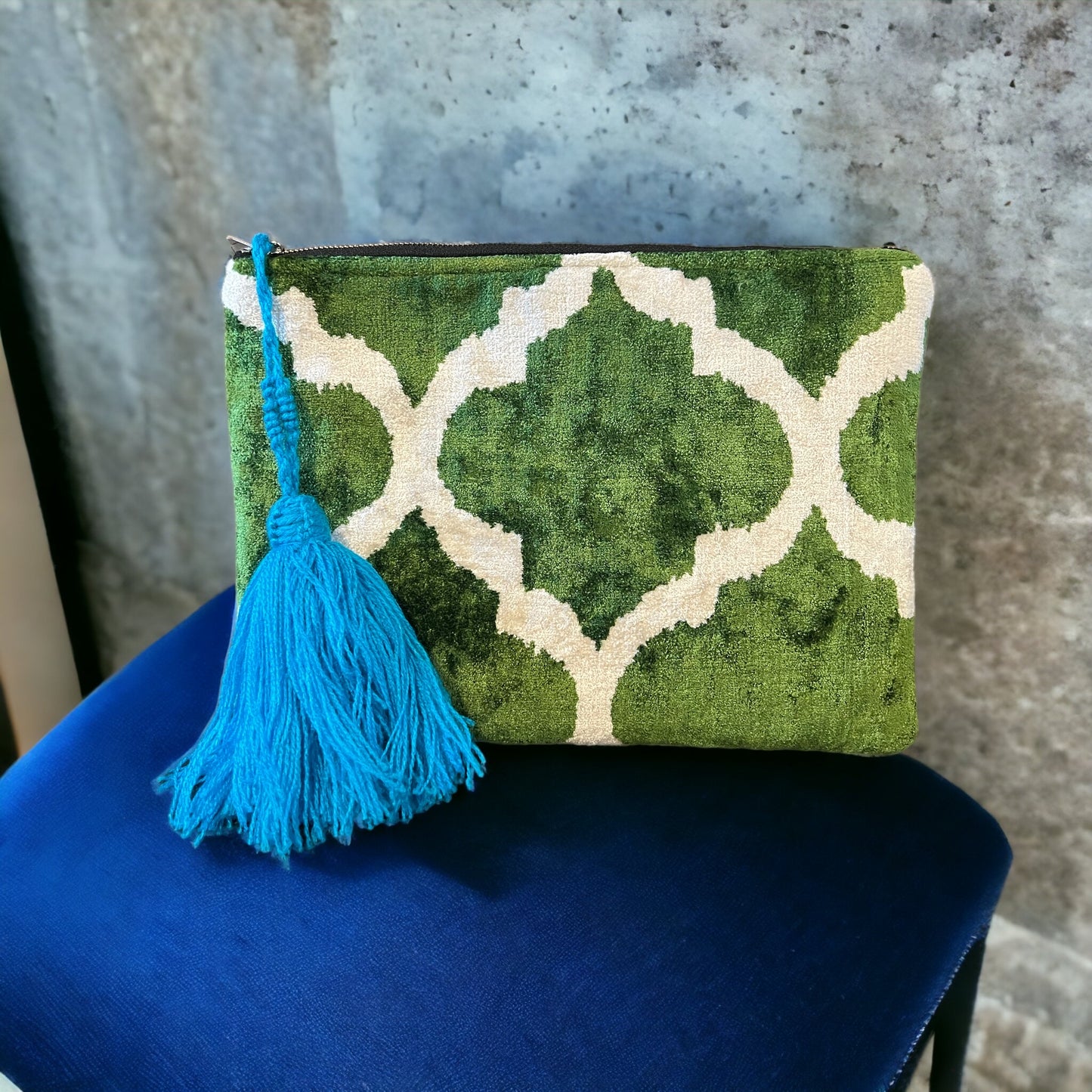 Pochette in velluto ikat