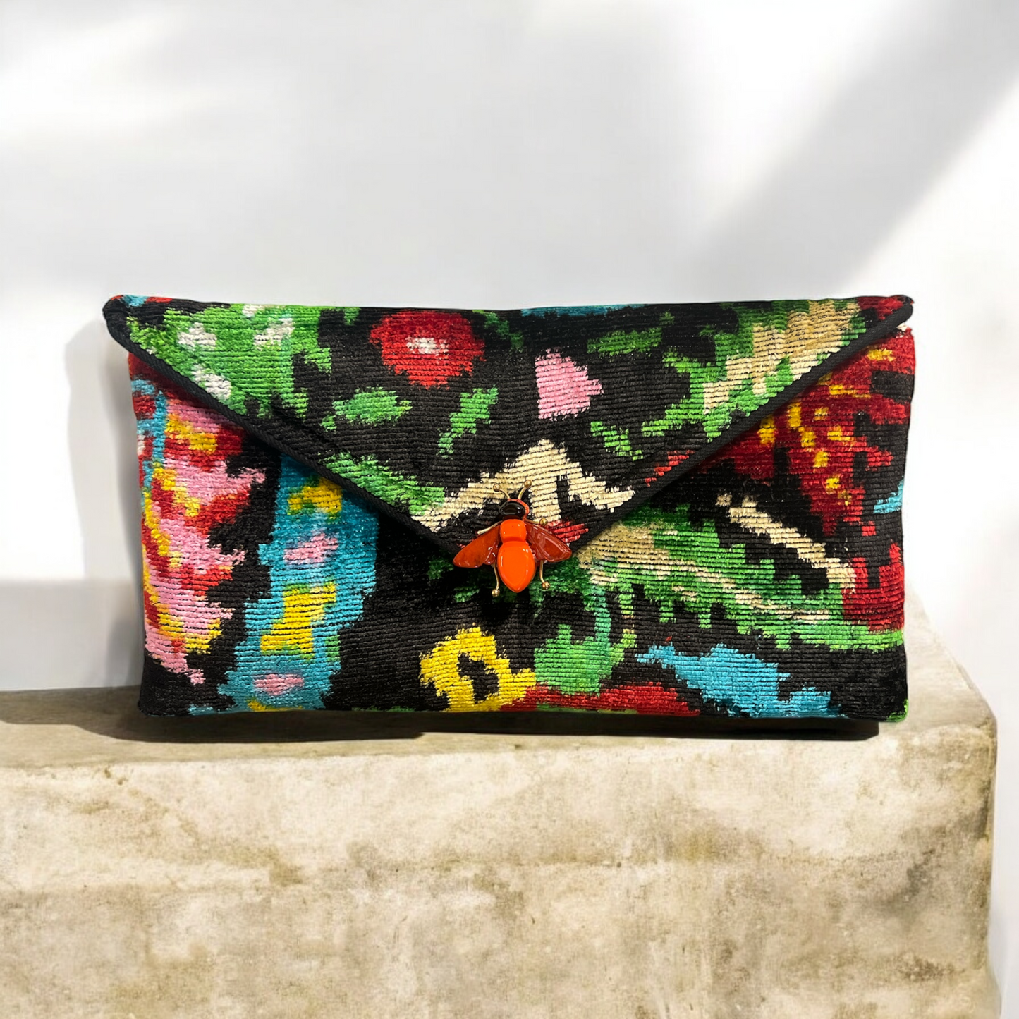 Clutchbag in velluto di seta ikat