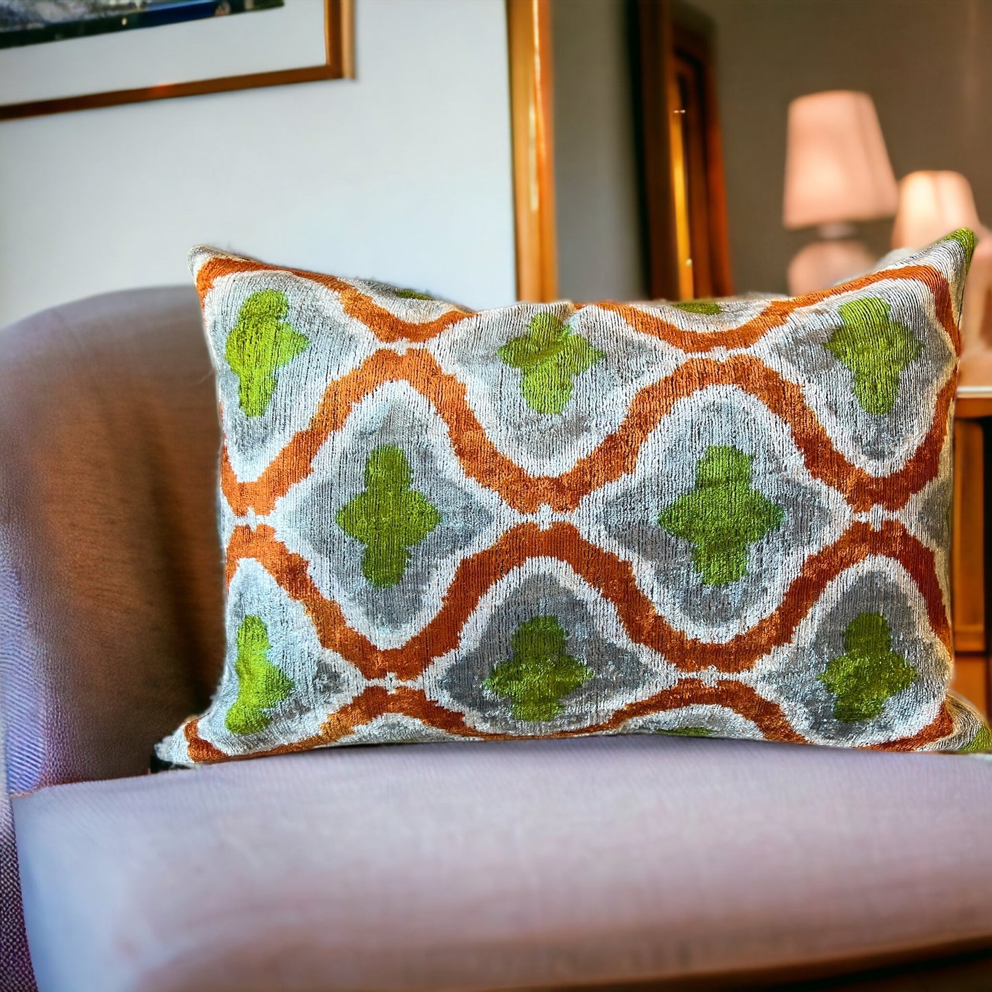 Cuscino in velluto di seta Ikat