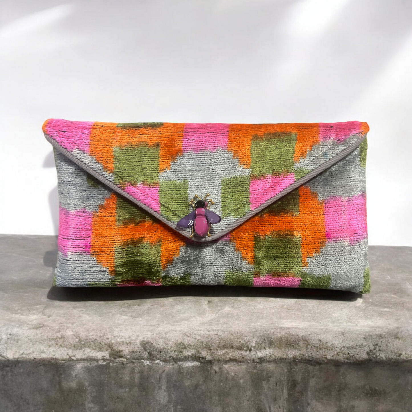 Clutchbag in velluto di seta ikat