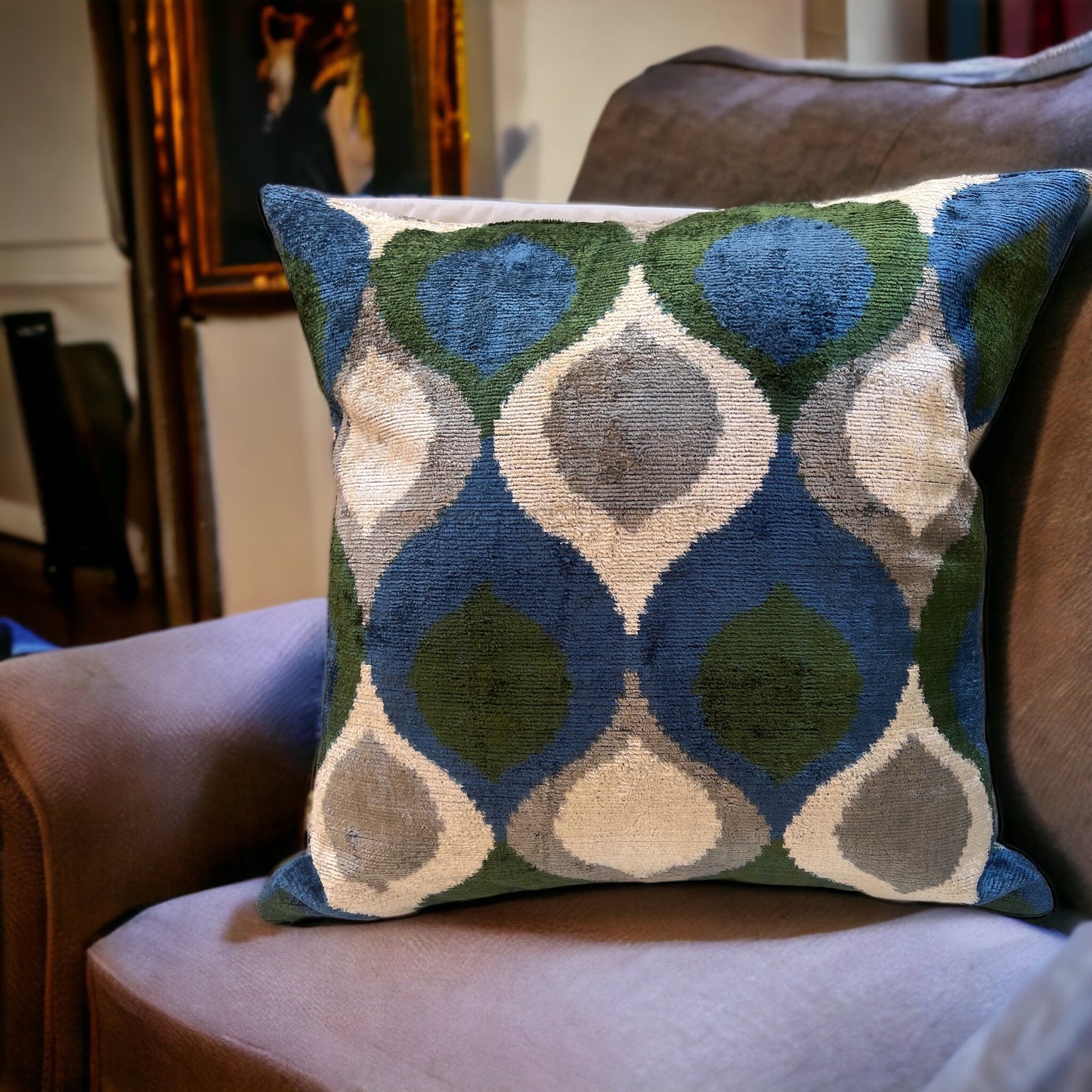 Cuscino in velluto di seta ikat