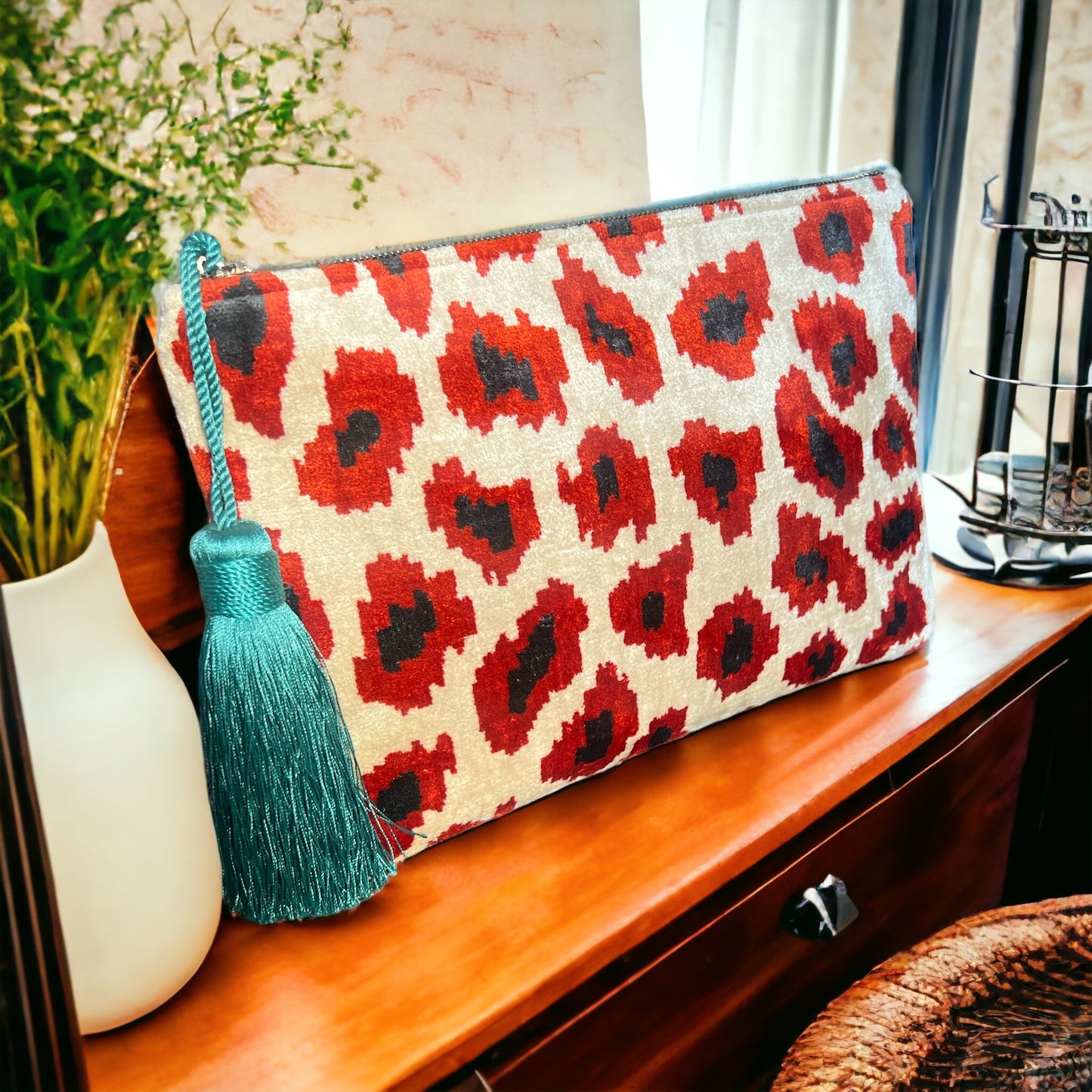 Pochette in velluto ikat