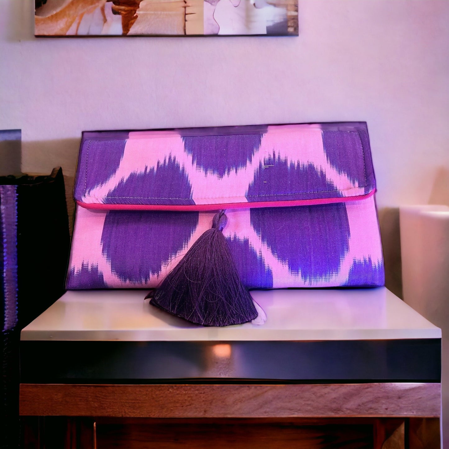 Clutchbag in pura seta ikat