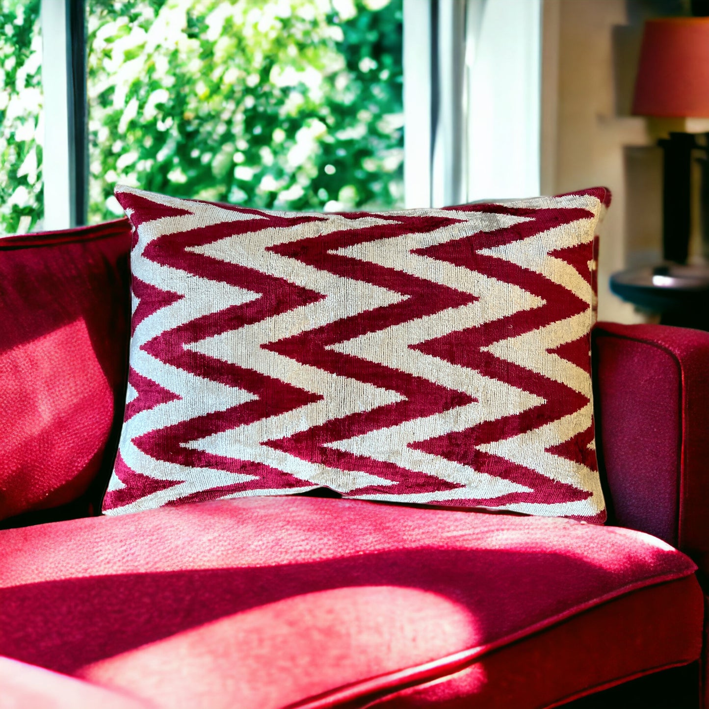 Cuscino in velluto di seta Ikat