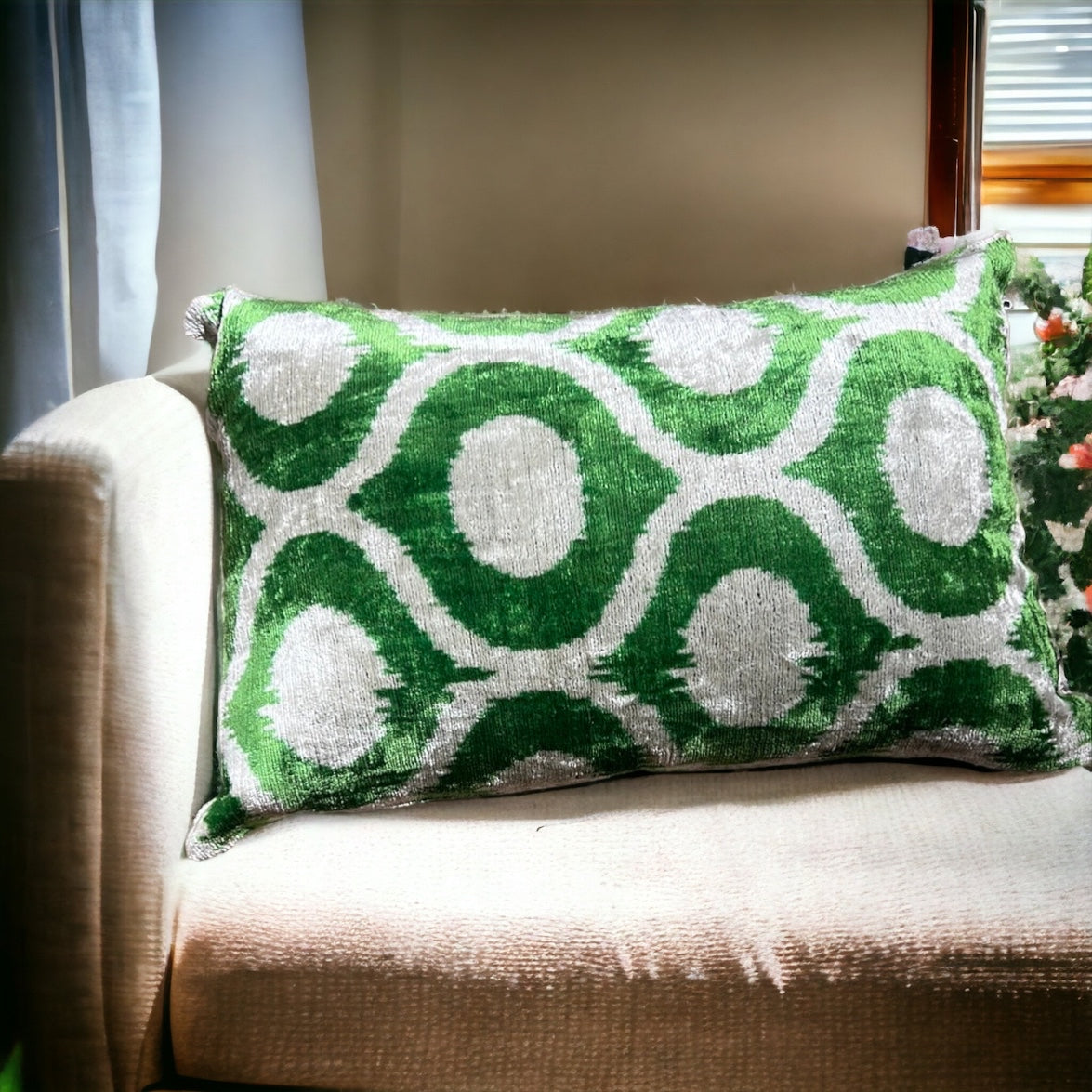 Cuscino in velluto di seta Ikat