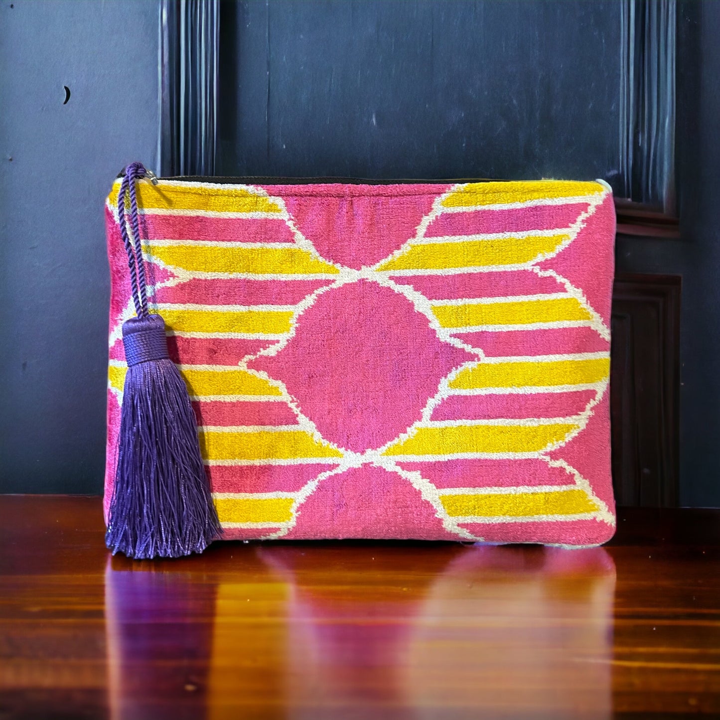 Pochette in velluto ikat