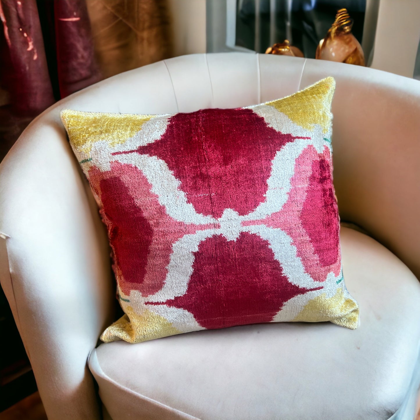 Cuscino in velluto di seta Ikat
