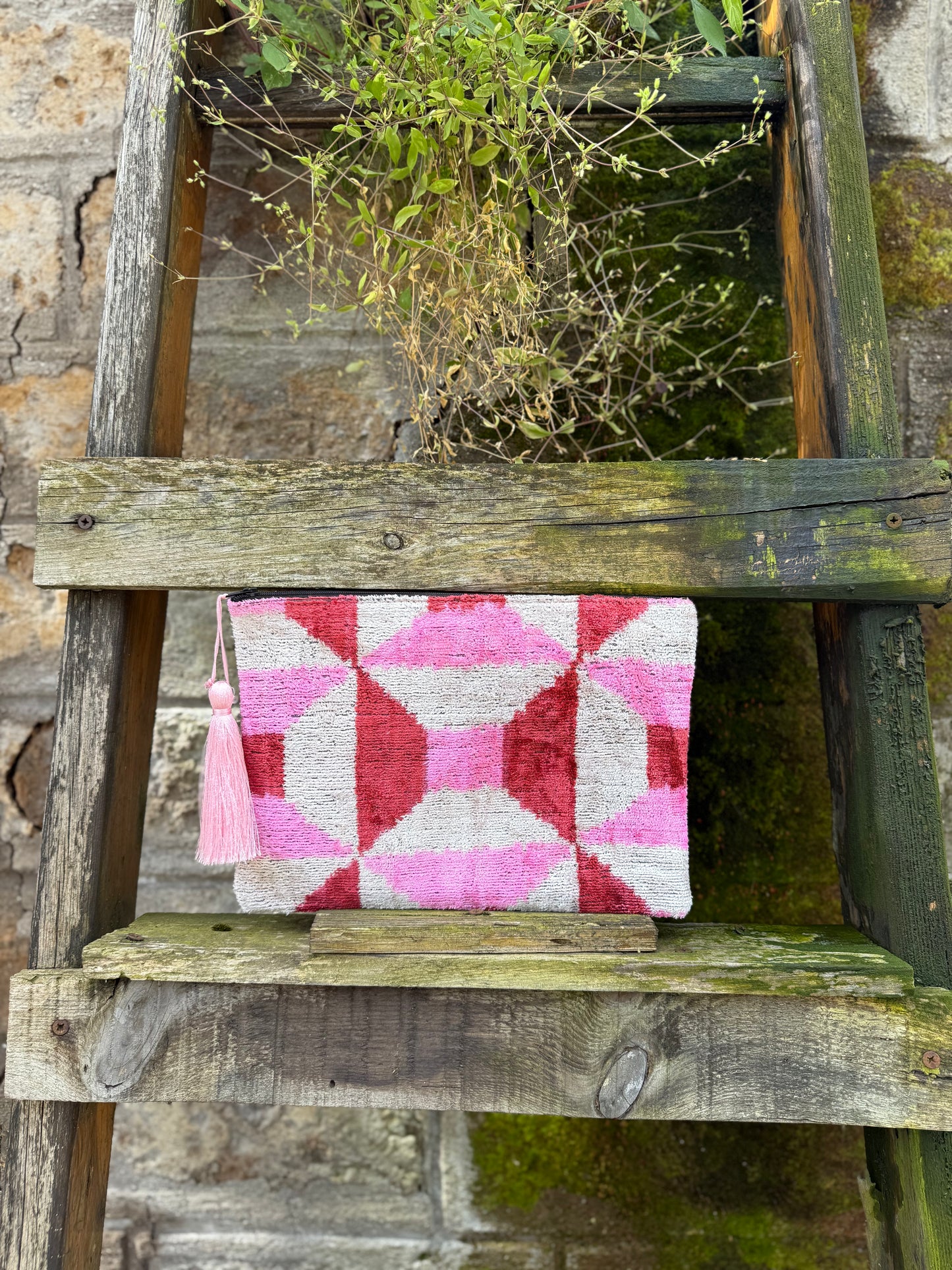 Pochette in velluto ikat