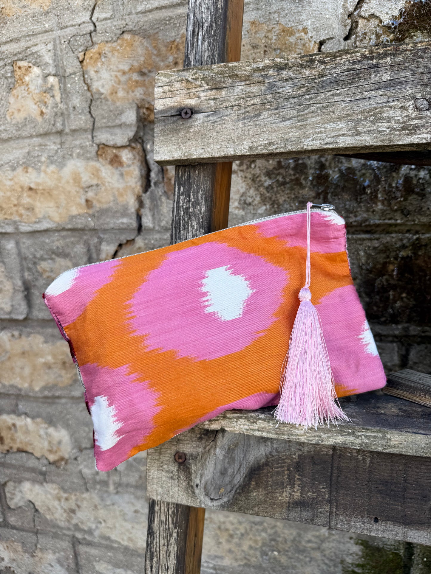 Pochette in velluto ikat