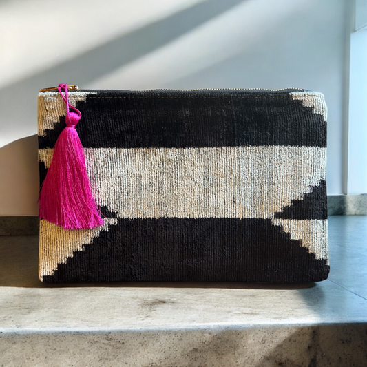 Pochette in velluto ikat