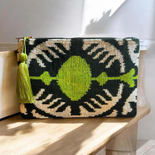 Pochette in velluto ikat