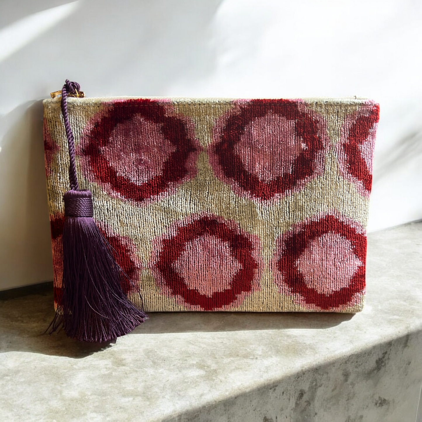 Pochette in velluto ikat