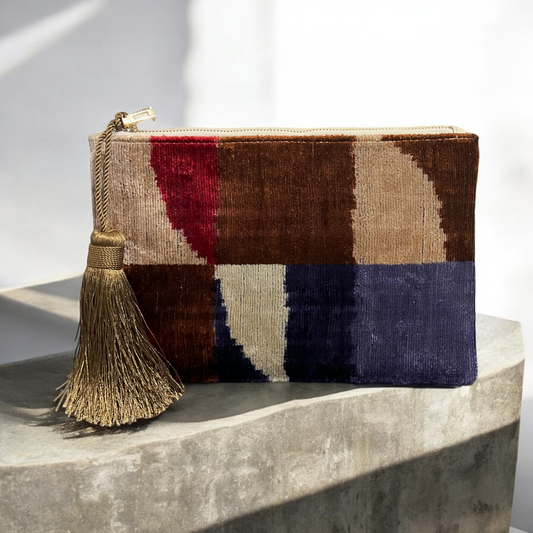 Pochette in velluto ikat