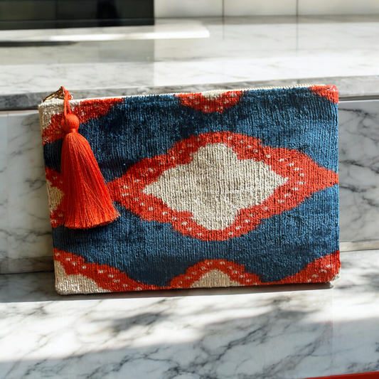 Pochette in velluto ikat