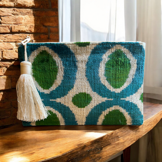 Pochette in velluto ikat